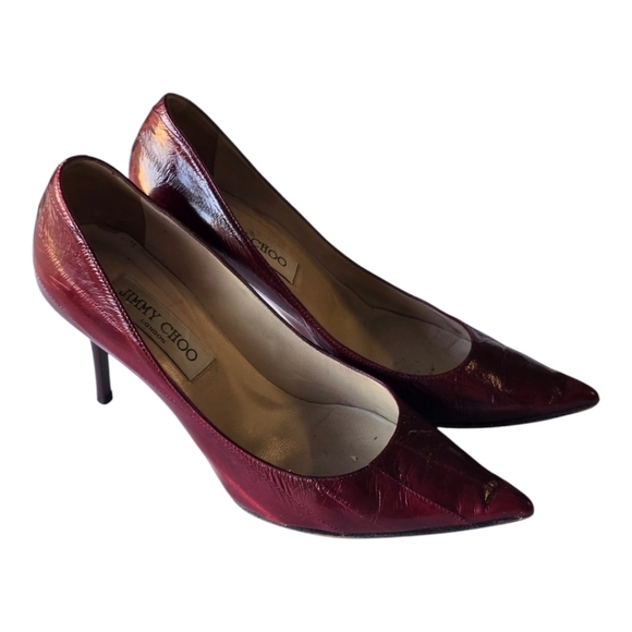 Jimmy Choo Pumps Womens Sz 6 Anouk Red Snakeskin Python Embossed Stiletto Heels - Picture 1 of 16